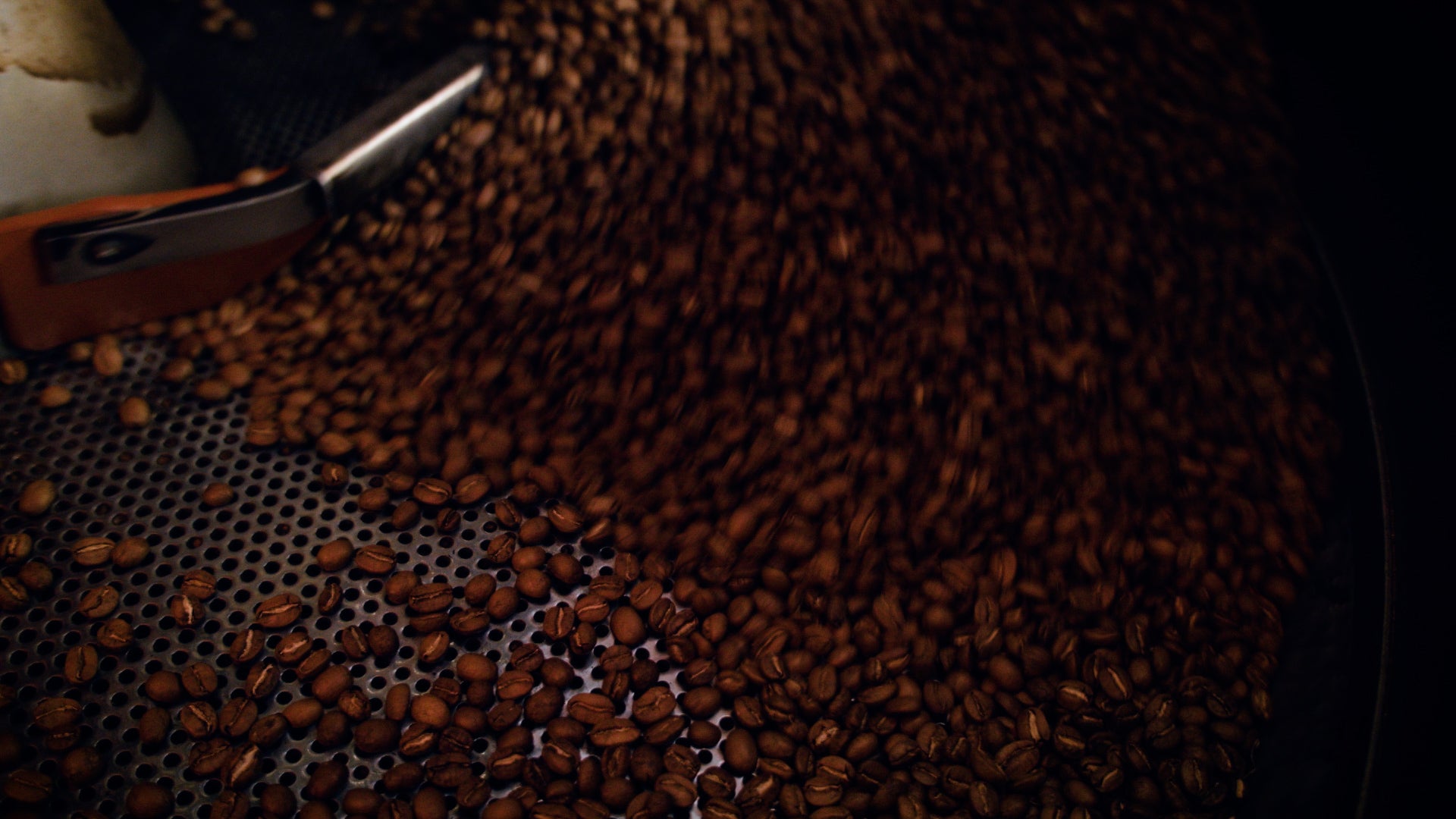 Coffee beans inside a roasting machine